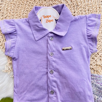 Conj. Camisa com Botões e Short Tweed - Lilás